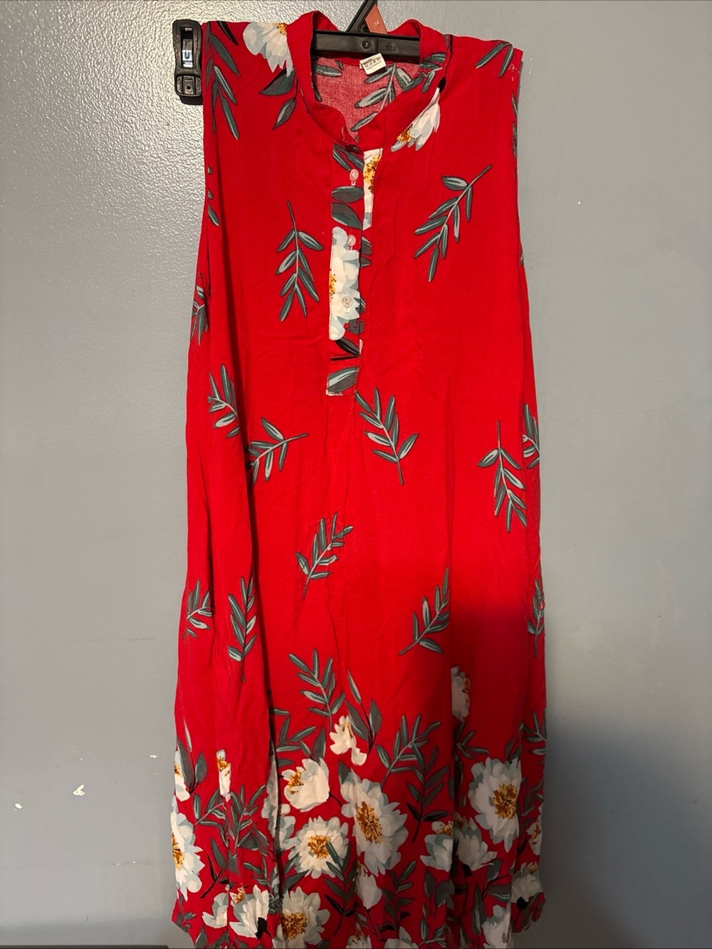 Roda Red Floral Rayon Shirt with Leaf Print
